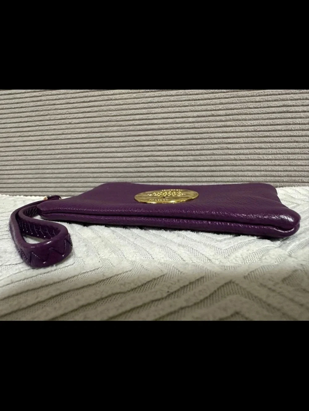 Mulberry Purple Leather Wristlet Clutch